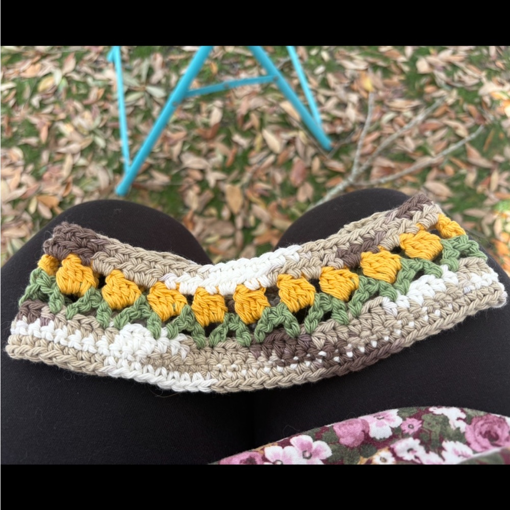 Handmade Crochet Boho Headband with Yellow and Green Tulip Accents (cotton!)